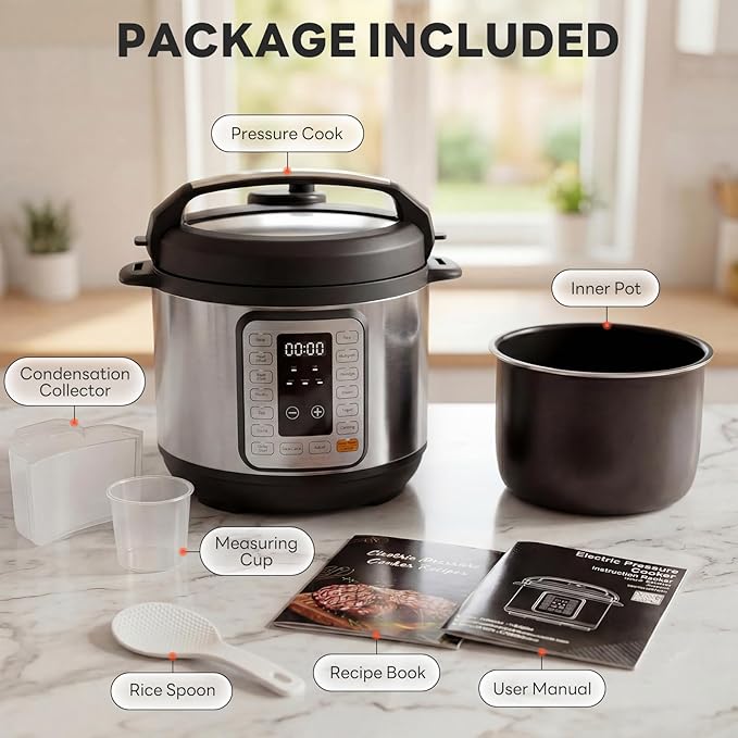 DUMOS Electric Pressure Cooker 16-in-1, 8QT Programmable Multi Cooker with 12 One-Touch Presets, Soup Steam Yogurt and More, Ceramic Inner Pot Delay Start & Keep Warm, Includes Recipe Guide, Silver