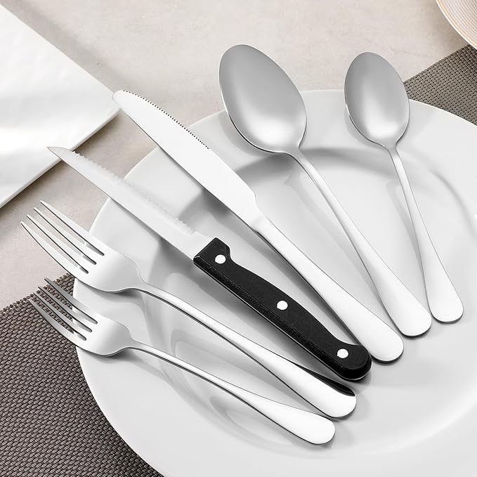 8 Pcs Forks and Spoons Silverware Set, Food Grade Stainless Steel Flatware Cutlery Set for Home, Kitchen and Restaurant, 4 Dinner Fork(8") and 4 Teaspoon(6.7"), Mirror Polished, Dishwasher Safe