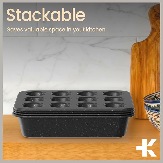 Bakken 4-Piece Bakeware Sets, Nonstick Carbon Steel Baking Sheet, Stackable Space-Saving Bakeware, Dishwasher Safe, Stain-resistant, PFOA, PFOS, & PTFE Free, Oven Safe Up To 450°F, Gray Marble
