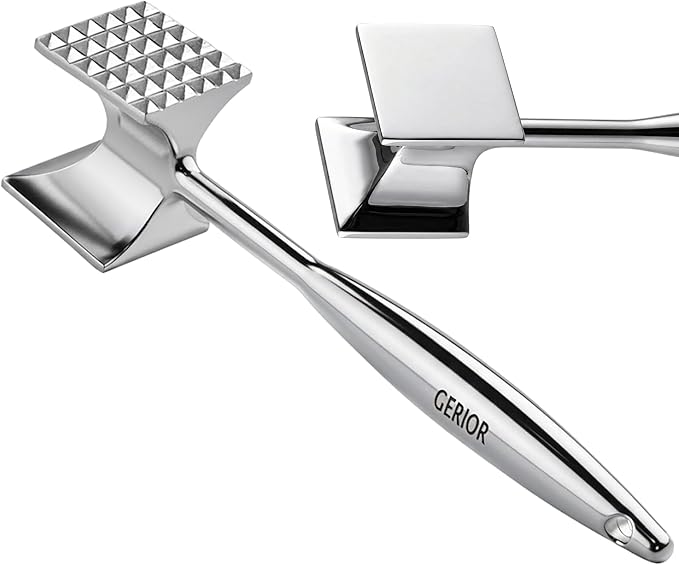 Heavy Duty Meat Tenderizer Tool, Stainless Steel Mallet & Kitchen Hammer Pounder, Mirror Polished Double Sided Tenderizing Mallet for Chicken, Steak & Beef - Dishwasher Safe