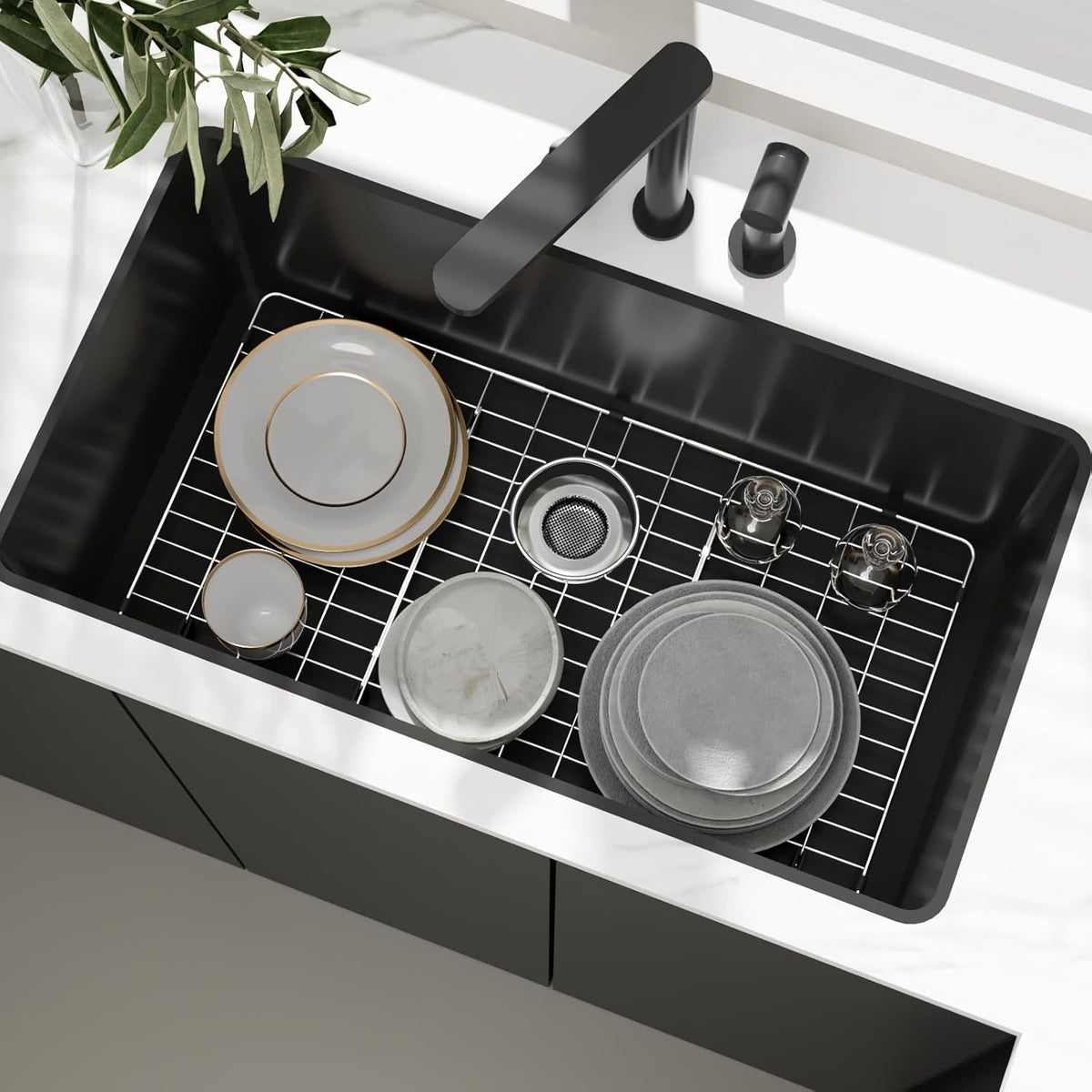 Sink Protectors for Kitchen Sink, Sink Grate Grid for Bottom of Sink, Metal Sink Rack, Bottom Basin Rack, Stainless Steel, 28.4" x 14.2"