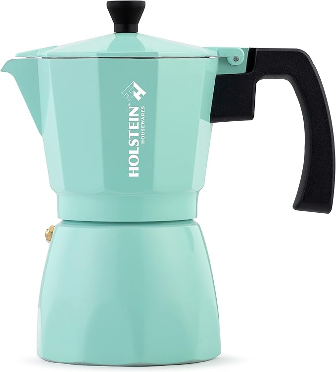 Holstein Housewares - 6 Cup Aluminum Stovetop Espresso Maker and Moka Pot - Great Tasting Traditional Espresso Coffee, Italian and Cuban Café Brewing in Minutes, Mint
