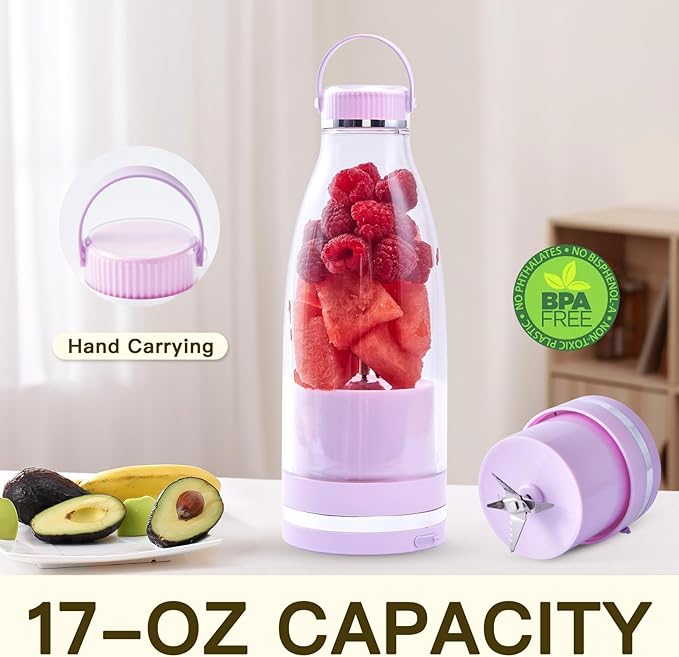 Smoothie Blender Personal Size Juicer 17oz Big Capacity USB-C Rechargeable (Lilac)