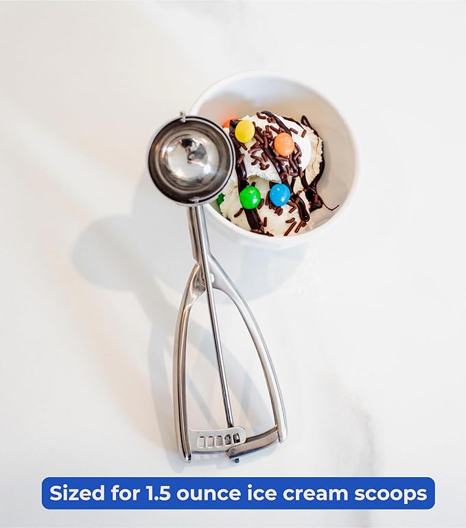 Jenaluca Large Scoop - Ice Cream, Cookie Dough & Cupcake Scooper - 3 tablespoon 1.5 ounce disher #24 stainless steel icecream, batter & baking scoop