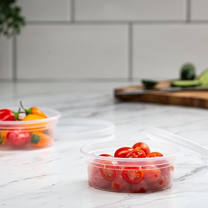 Stack Man [60-Sets] Plastic Deli Food Storage Containers with Airtight Lids Combo Set | 32 oz | 16 oz | 8 oz. | Disposable Plastic Takeout Containers for Soup - Freezer, Microwave and Dishwasher Safe