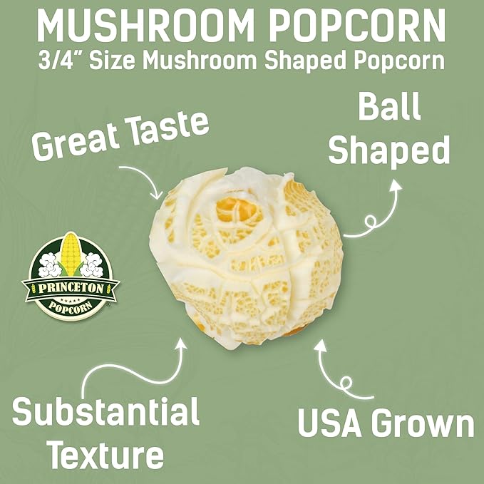 Princeton Popcorn Mushroom Hulless Popcorn Kernels – Easy-Eating, Ball Shaped Tender Popping Corn, Non-GMO Popcorn Kernels, No Hulls, Farmer Direct, Microwave Air Popper or Stovetop Bulk Bag 8lbs
