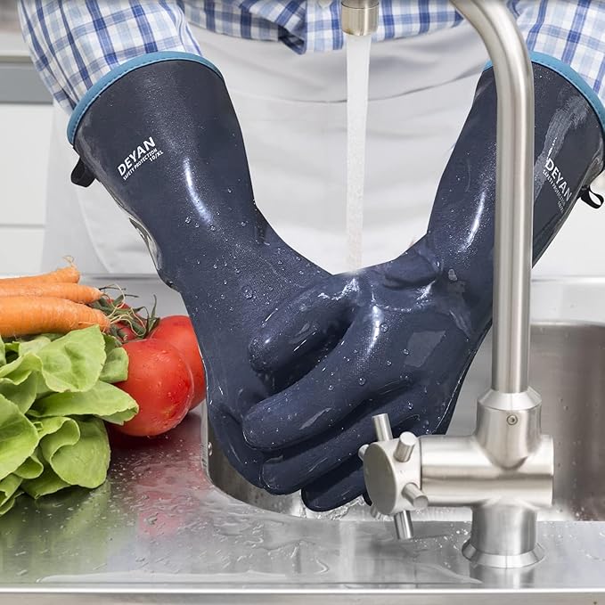 DEYAN Silicone BBQ Gloves, 600°F Heat Resistant Oven Mitts for Grilling, Smoking & Baking - Waterproof, Oil Proof Non-Slip Kitchen Gloves for Cooking, Frying, BBQ Accessories(10/XL)