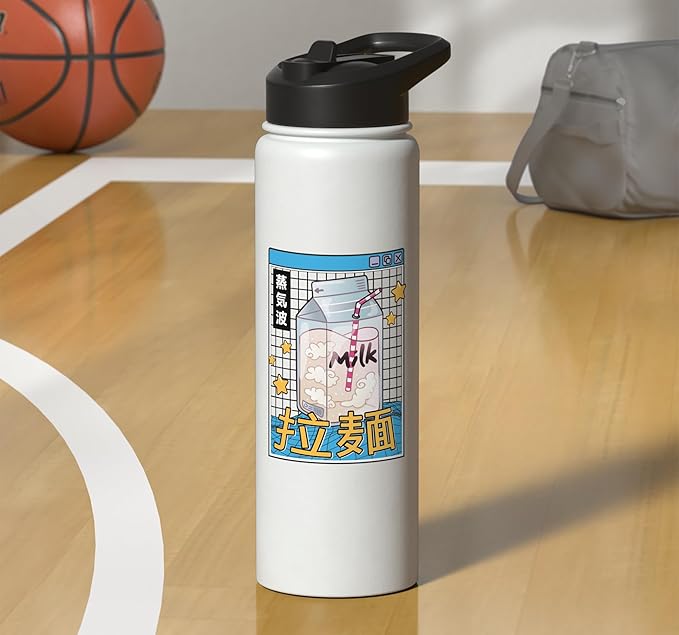 Japan Milk Carton Kawaii Grid Vaporwave Aesthetic Anime Stainless Steel Insulated Water Bottle