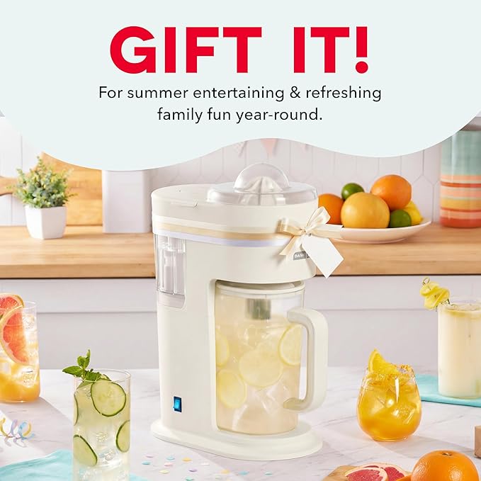 Dash Summer Sippers™ Lemonade Maker & Electric Citrus Juicer - Dissolves Sugar, Juices Over Ice - Lemon Squeezer Machine - Make Fresh Orange & Lemon Juice - Two 32oz Pitchers & Infuser Cylinders