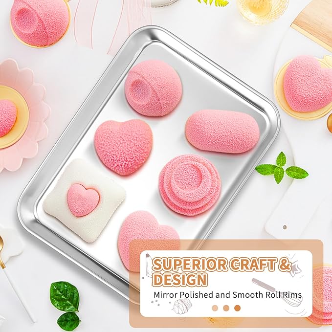 Stainless Steel Baking Sheet Set of 2, Deedro Cookie Sheet Metal Baking Pan Oven Tray, Non Toxic & Heavy Duty, Rust Free & Mirror Finish, Easy Clean & Dishwasher Safe, 9 x 7 x 1 Inch