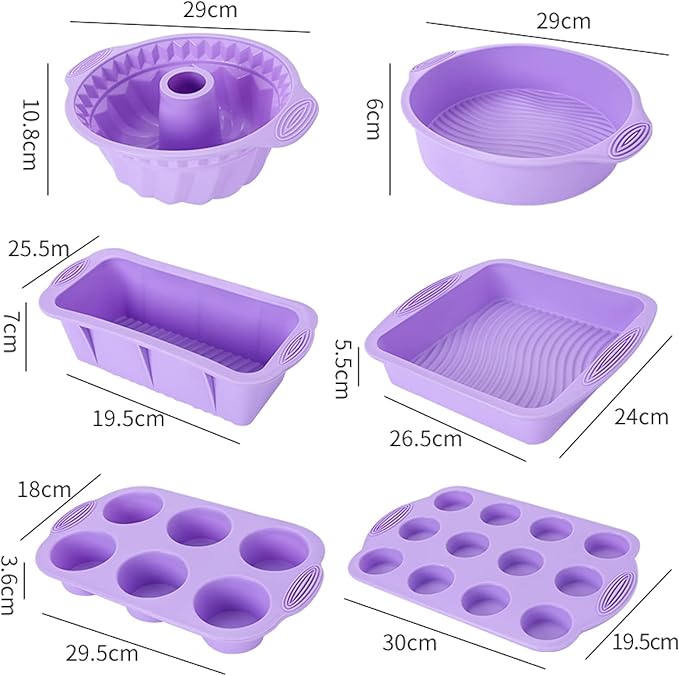 Silicone Baking Tray Silicone Mold Sets Muffin Cup Toast Baking Pan Diy Cake Mold Bakeware Cake Decoration Accessories 6Pcs Set Pink