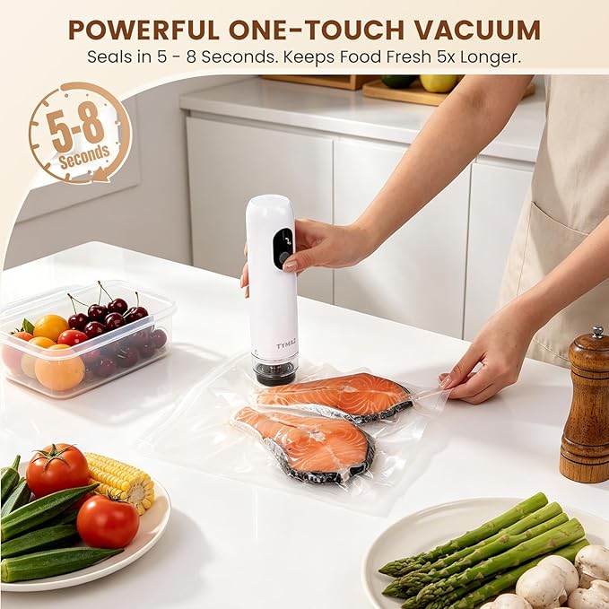 Electric Handheld Vacuum Sealer for Food: 41-PC Kit with 30 Reusable Bags & 10 Mason Jar Valve Lids, Portable Cordless Vacuum Sealer Machine for Kitchen, Meal Prep, RV Camping & Sous Vide