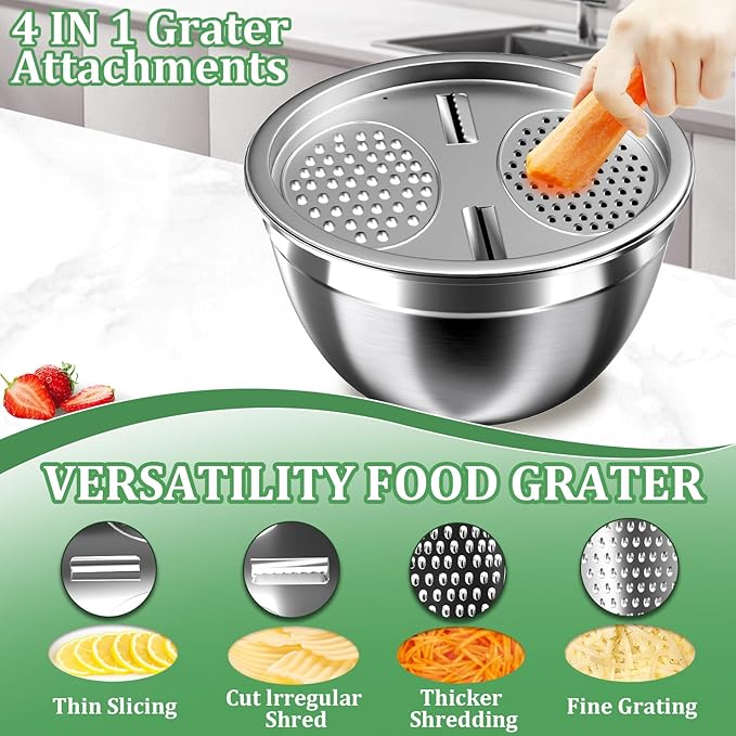 Mixing Bowls with Lids Set, 27Pcs Stainless Steel Nesting Mixing Bowls Set for Kitchen Cooking & Storage, Metal Salad Bowls with Colander, Strainer, Grater & Dressing Containers, Kitchen Gadgets Black