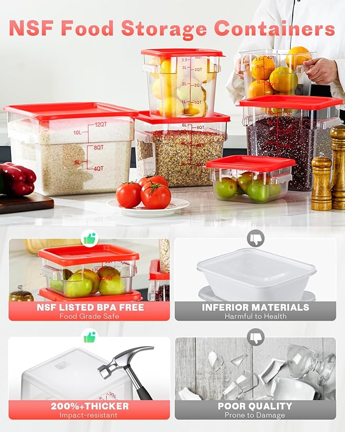 12 Quarts Sous Vide Container: 8 PCS Commercial Food Storage Containers with Lids - Clear Food Container with Scales Handles for Home Restaurant Kitchen Storage Pizza Bread N2