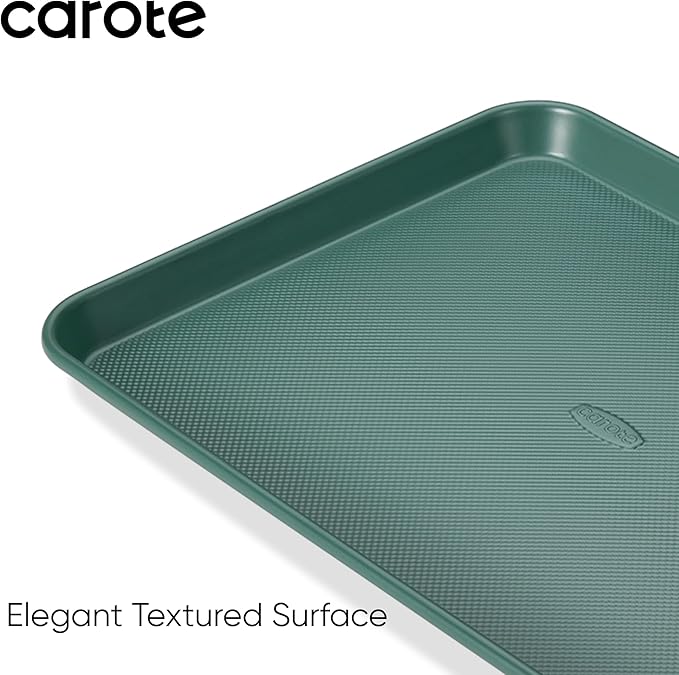 CAROTE 3-Piece Baking Pan Set - Bakeware Set, Baking Sheet Set Including 13 Inch 15 Inch 17 Inch Sheet Pan, Cookie Sheet for Baking, Deep Olive Green