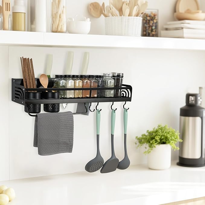 Kitchen Utensils Hanging Rack，19”d Hanging Storage Rack with Hooks, Cutlery Knife Holder for Seasoning,Cookware,Cutlery,Towel