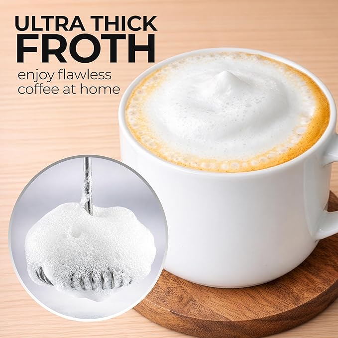 Zulay Froth N Go Milk Frother – Rechargeable 3-in-1 Handheld Frother Wand with Travel Case & USB-C Charger – Single, Double & Egg Whisk for Latte, Cappuccino, Matcha, Protein Shakes – Cloud