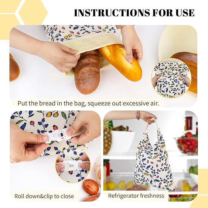 2 Pack Beeswax Bread Bags - 17x13 Inch Reusable Bread Storage Bags,Bees Wax Lined Bread Bags for Home Cooks fresh bread storage Easy Clean (Berry)