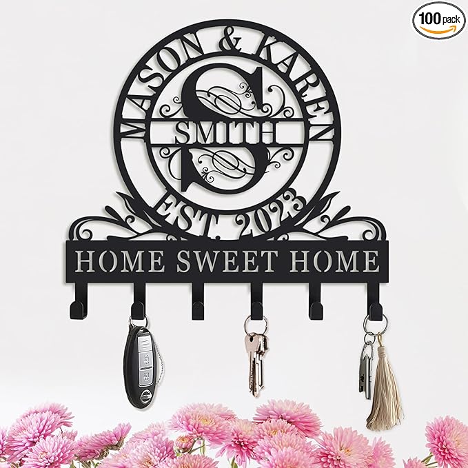 Personalized Metal Key Hooks for Wall, Custom Key Holder for Front Door or Entryway, Wall Mounted Key Rack Organizer, Decorative Keychain Hook, Home Storage Hanger, Housewarming Gift