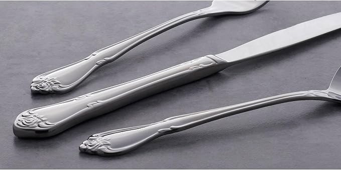 Oneida Silverware Set, Oneida True Rose Everyday Flatware Dinner Forks Set, Service For 4, 18/0 Stainless Steel Fork Sets, Rust Resistant, Dishwasher Safe, Dining Utensils Sets (Silver, 4 Piece)