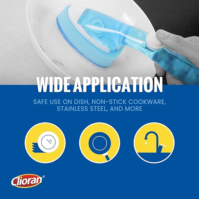 Dishwand Refills Soap Control Handle,6 Heavy Duty Dish Wand Sponge Heads,Non Scratch Scrubbers Replacement Refill Brush Dispenser,Dishwashing Scrub