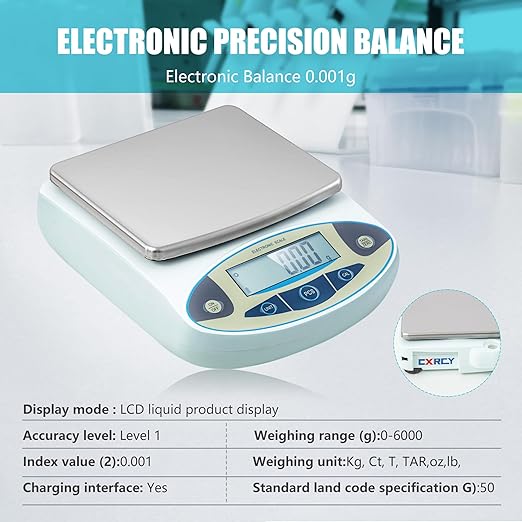 CXRCY High Precision Lab Scale 6000g x 0.001g, Analytical Electronic Balance with 11 Unit Conversion. Portable Gram Scale for Jewelry, Kitchen, Scientific & Scientific Use