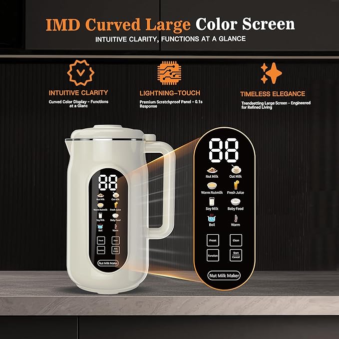 10 in 1 Nut Milk Maker Machine, 42oz IMD Screen Almond Milk Maker, Soy Milk Maker with Self-Cleaning, Delay Start, Keep Warm, Boil Water, Automatic Plant-Based Milk Blender for Soybean, Oat, Coconut
