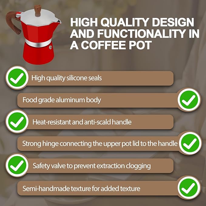Aluminum 6 Cup 300ml Moka Pot Express Coffee Maker Stovetop Espresso Colorful Coffeemaker Italian Classic Style Brewing Greca Cafe Mocha Machine for Cafeteras Lover Camping Travel and Home Use 10oz