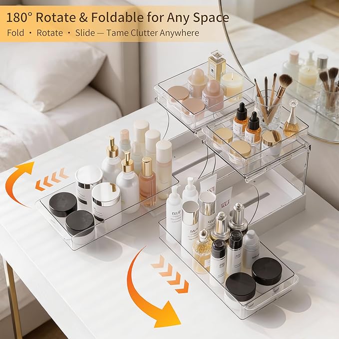 Attelite Makeup Organizer 2-Tier Makeup Storage Cosmetics Organizer with 180° Rotating Design Sturdy durable Versatile Perfume Vanity Organizer for Countertops, Bathrooms, Office Supplies 4PACK