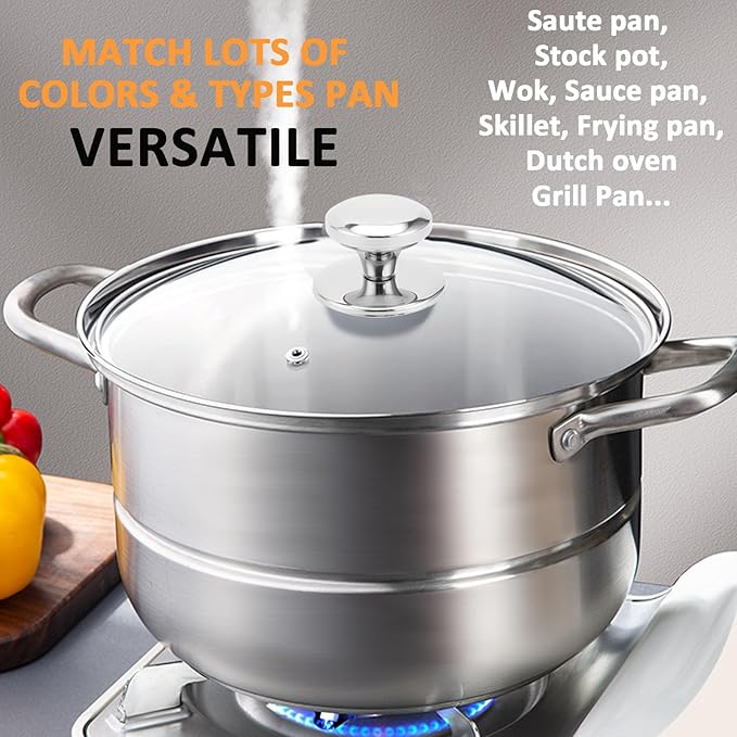 Glass Lid for 12 Inch Stainelss Steel Cast Iron Skillets Frying Pans, 30cm Tempered Lids for Dutch Ovens, 12 In Pan Cover with Stainless Steel Rim for Stock Pots, Dishwasher Safe