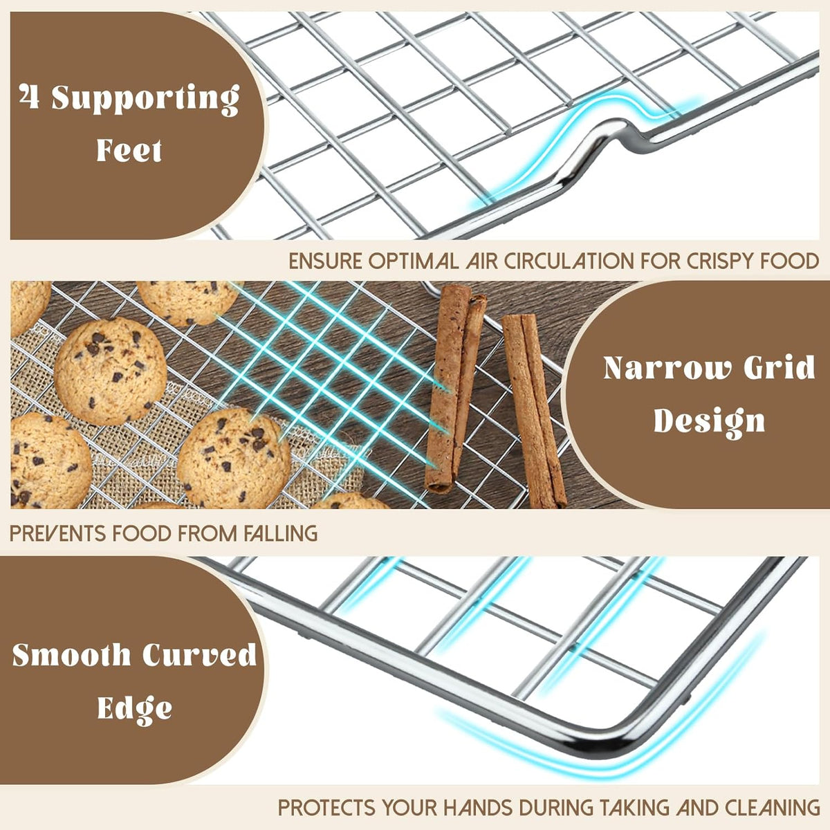 Cooling Racks for Cooking and Baking - 3PCS 16" x 10" Premium Stainless Steel Wire Cookie Cooling Rack for Baking, Roasting, and More - Oven & Dishwasher Safe - Fits Jelly Roll Pan
