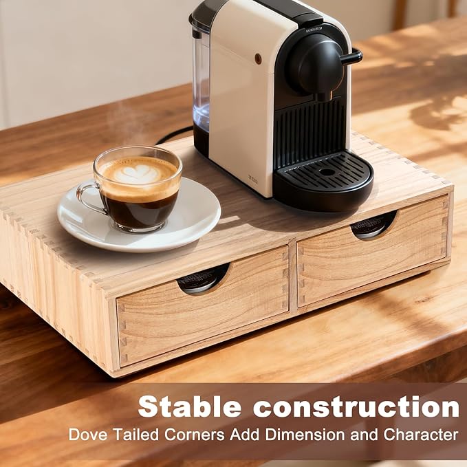 Wooden K Cup Organizer Coffee Pod Storage Box, Coffee Pod and Tea Bag Holder,Kcup Drawer Coffee Maker Stand,Home Kitchen Counter Holds Up to 30 Pods Capacity (2 Drawer) (Natural Wood Color)