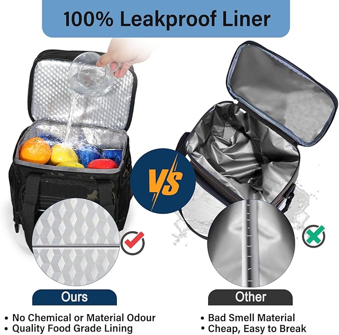 Lunch Box Cooler Bag - Insulated Tactical Lunchbox for Men - Large Lunch Pail or Adults Work Outdoor Shifts Trips Black Camo 16L