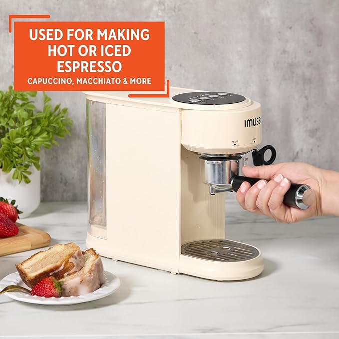 IMUSA 20 Bar Espresso Machine with Milk Frother, Compact 1-2 Cup Espresso & Cappuccino Maker, Thermoblock Fast Heating Coffee Machine, Hot & Iced Latte, Macchiato & Mocha Maker, Matte Almond