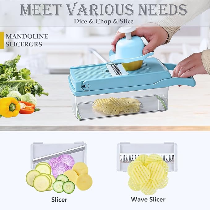 Pro-Series 16-in-1 Vegetable Chopper, Dewpeton Mandoline Slicer, Veggie Chopper, Food Chopper with Container, Vegetable Cutter Chopper & Spiralizer for Onion Salad (Home Essential Gadget & Kitchen)
