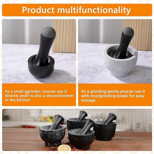 Tianman Small Mortar and Pestle Set 3.2 Inch.1/3 Cup.Mini Marble Grinder with Brush for Pills Herbs Spices,Easy to Grip.Efficient Grinding.Universal Dual Head Grinding Pestle.(Granite Black Polished)