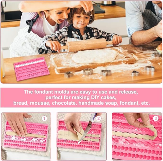 Silicone Pie Crust Mold Hemp Rope Mold Scroll Lace Fondant Molds Border Decoration Sugarcraft Lace Rope Mould for Cookie Mousse Cupcake Desserts Cake Decorating Topper Candy Chocolate Resin