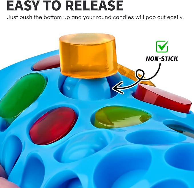 Puyeipt 4 PCS Silicone Gummy Candy Molds, 55 Cavities Non-Stick Round Molds for Small Hard Candies, Chocolates, Caramels, Jello, Fruit Snacks