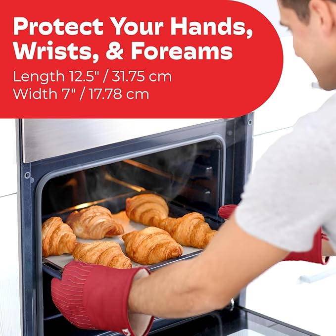 Big Red House - Silicone Oven Mitts - Red Set of 2-12.5" - Heat Resistant to 536 F / 280 C Kitchen Gloves - Professional Grade Protection Hot Cooking Baking