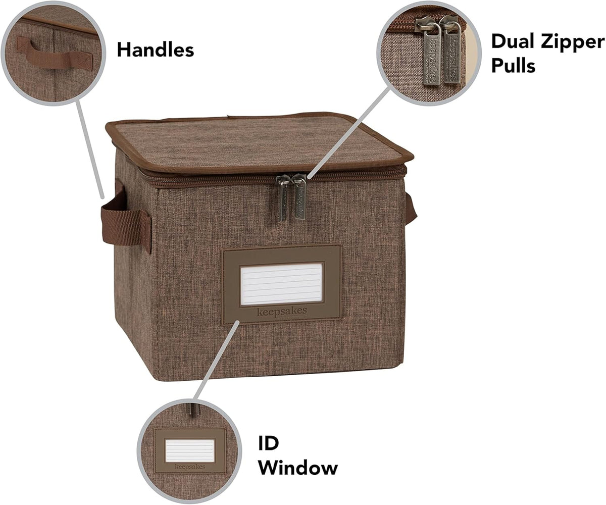 Covermates Keepsakes Dish Storage Box - Stackable, Reinforced Handles, China Storage, Brown Heather