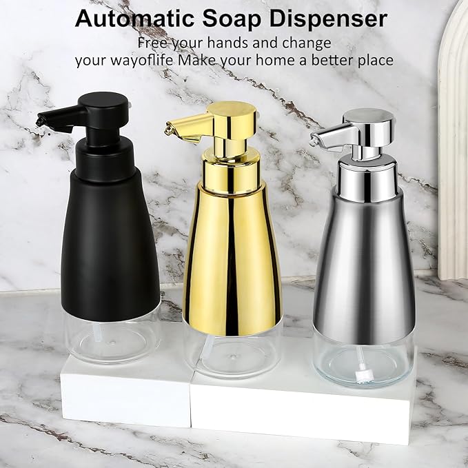 Automatic Soap Dispenser Liquid Touchless: 15oz Stainless Steel - 3 Level Adjustable Silver Rechargeable Electric Auto Smart Soap Dispenser - Bathroom Kitchen Hand Dish Lotion