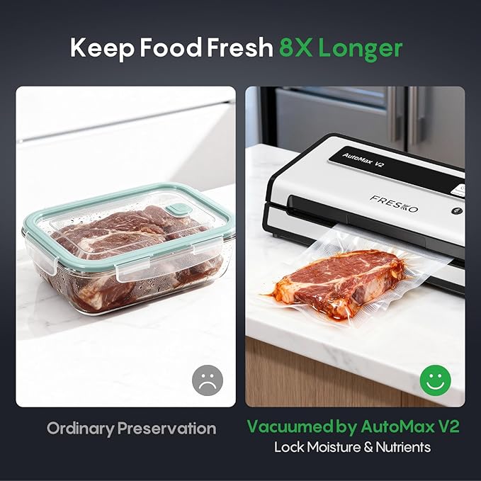 FRESKO Vacuum Sealer Machine with Automatic Bag Detection, 0.2-inch Widened Heating Strip, Compact Food Sealer, Easy to Use, Starter Kit