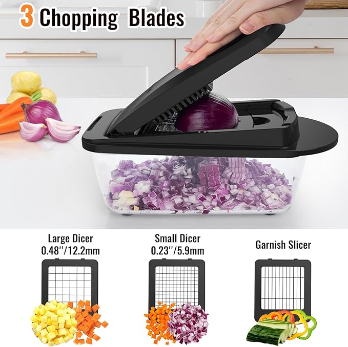 12 Blade All-in-1 Vegetable Chopper Mandoline Slicer with Container, Spiralizer with Containers, Food Chopper, Onion Chopper, Veggie Cutter for Salad, Kitchen Gadgets Accessories Essentials, Black