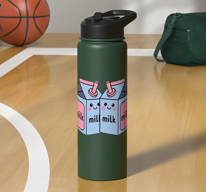 Milk Carton Kawaii Cute Smiling Milk Stainless Steel Insulated Water Bottle