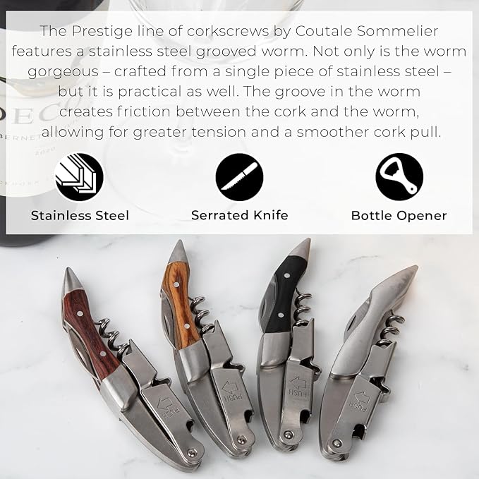 Prestige Waiters Wine Bottle Opener By Coutale Sommelier - Naturalwood - French Patented Spring-Loaded Double Lever Wine Bottle Opener for Bartenders and Gifts