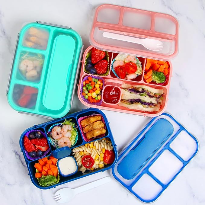 MaMix Bento Box Adult Lunch Box, Lunch Box Kids, Lunch Containers for Adults/Kids/Students,1300ML-4 Compartment Bento Box (bright blue)