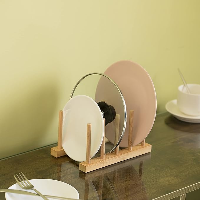 Basicwise Set of 2 Bamboo Wooden Dish Drainer Rack, Plate Rack, and Drying Drainer (4 Grid) (QI004355D.2)