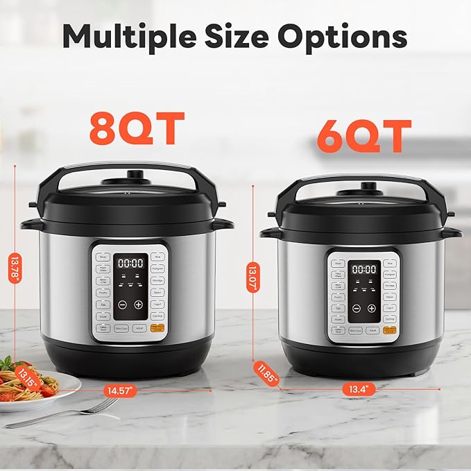 DUMOS Electric Pressure Cooker 16-in-1, 8QT Programmable Multi Cooker with 12 One-Touch Presets, Soup Steam Yogurt and More, Ceramic Inner Pot Delay Start & Keep Warm, Includes Recipe Guide, Silver