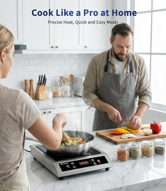 Stainless Steel Induction Cooktop, Professional-Grade Induction Cooker with Precise Temperature Control,Portable Countertop Burner with UL Certified, 10 Hours Timer Powerful 1800W Hot Plate