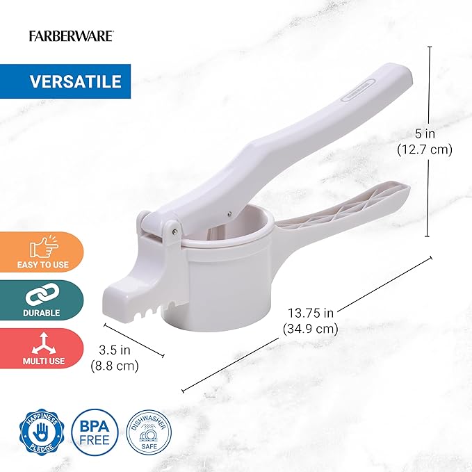 Farberware Professional Potato Ricer, 3 Interchangable Stainless Steel Ricing Disc Sizes, Large Capacity Ricer